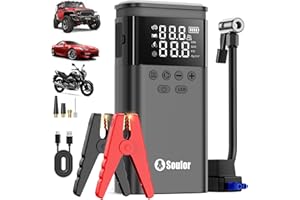 16-in-1 6000A 150PSI Booster Pack Jump Starter with Air Compressor, Portable Car Battery Booster Pack with LCD Display, Glove