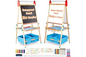 FUNLIO Kids Art Easel, 3 Height Adjustable for Kids Aged 2-8, Toddler Easel with Paper Roll, Anti-Warp & Magnetic Chalkboard/