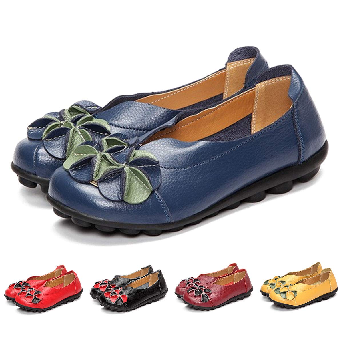 Gracosy Mocassins Femme, Ballerines en Cuir à Fleurs ...