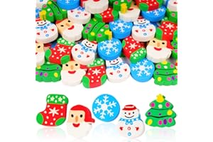 GENERIC 40 Pcs Large Christmas Erasers for Kids Bulk Christmas Tree Santa Snowman Snowflake Eraser Assortment Big Novelty Eraser Desk Pets for Party Favors Homework Rewards Holiday Gift