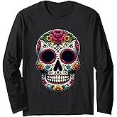 Funny Cinco De Mayo Shirt Dia de Los Muertos Sugar Skull Long Sleeve T-Shirt