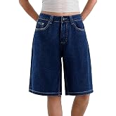 NUFIWI Women Baggy Denim Bermuda Shorts Y2k Straight Denim Shorts | Jean Shorts Womens, Wide Leg, Short Pants, Vintage, Casual, Knee Length, Long Jorts with Pockets, Oversized, Trendy