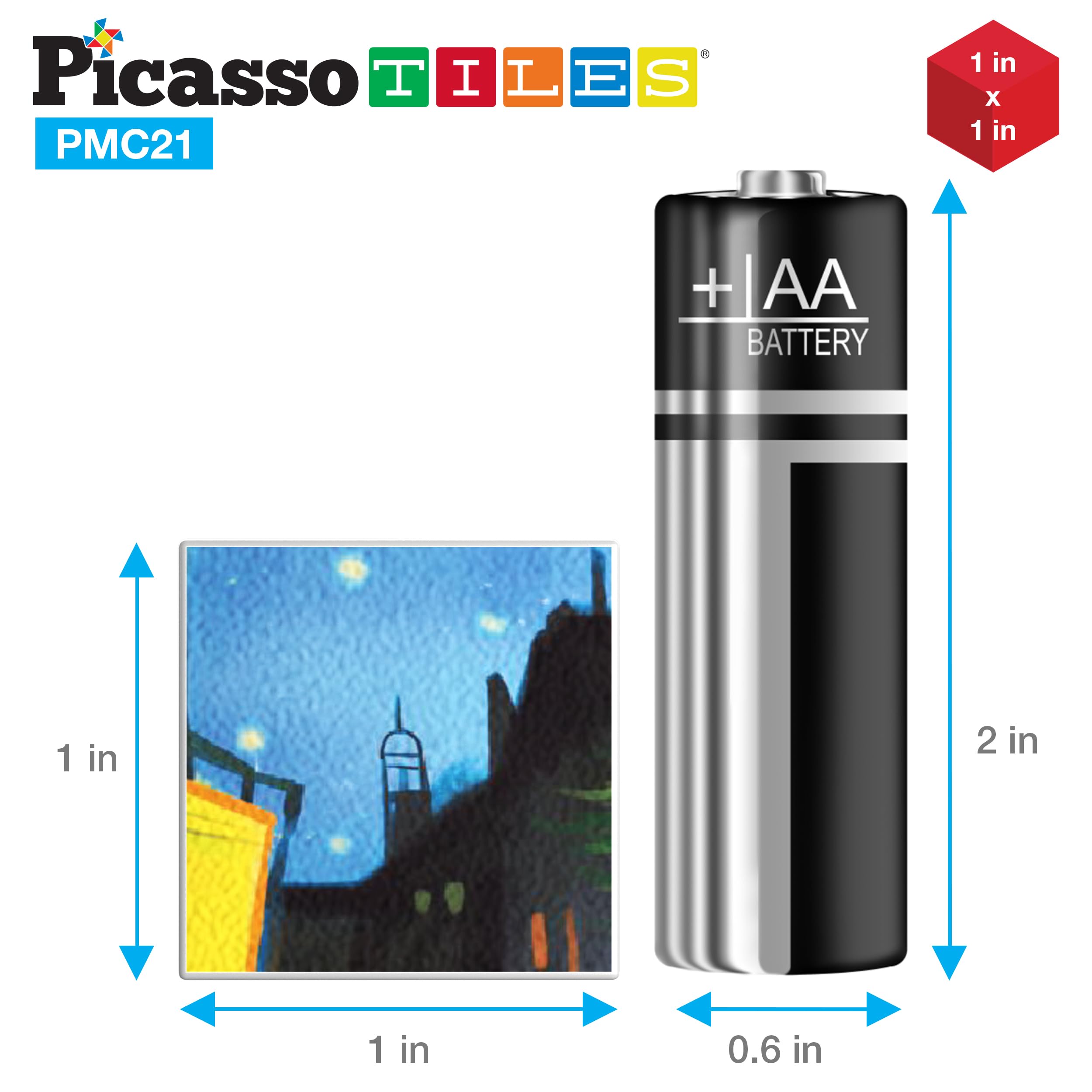 PicassoTiles 1” Magnetic Puzzle Building Cubes Blocks of Popular World Famous Art Paintings with Free Frame, Educational STEAM Toys for 3+ Year Old Boys Girls Toddlers Or Preschool Age Children PMC21