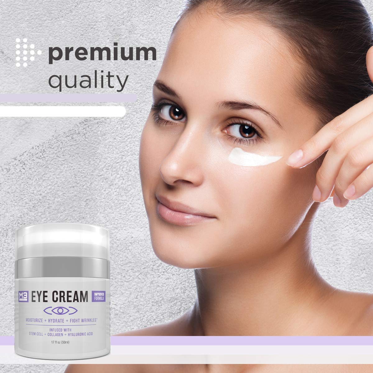M3 Naturals Eye Cream Infused with Collagen Stem Cell and Hyaluronic Acid for Puffiness, Wrinkles, Dark Circles Under Eye, Bags, Fine Lines - Helps Anti-Aging, Healthy Skin Care Moisturizer 1.7 fl: Beauty