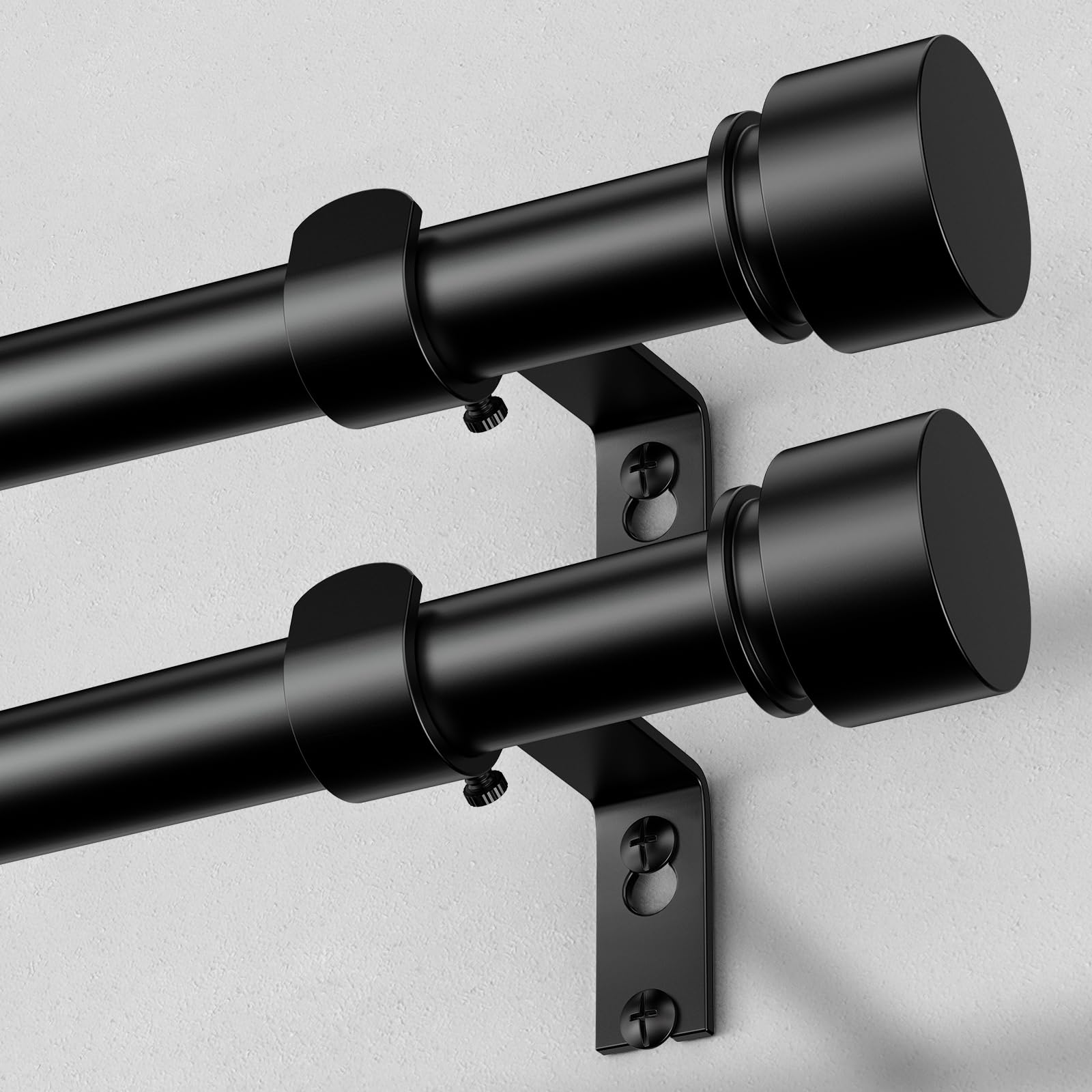 Photo 1 of 2 Pack Curtain Rods for Windows 30 to 56 Inch, Black Modern 1 Inch Window Treatment Rods with Black End Cap Finials, Decorative Adjustable Heavy Duty Easy Install Drapery Rods for Bedroom