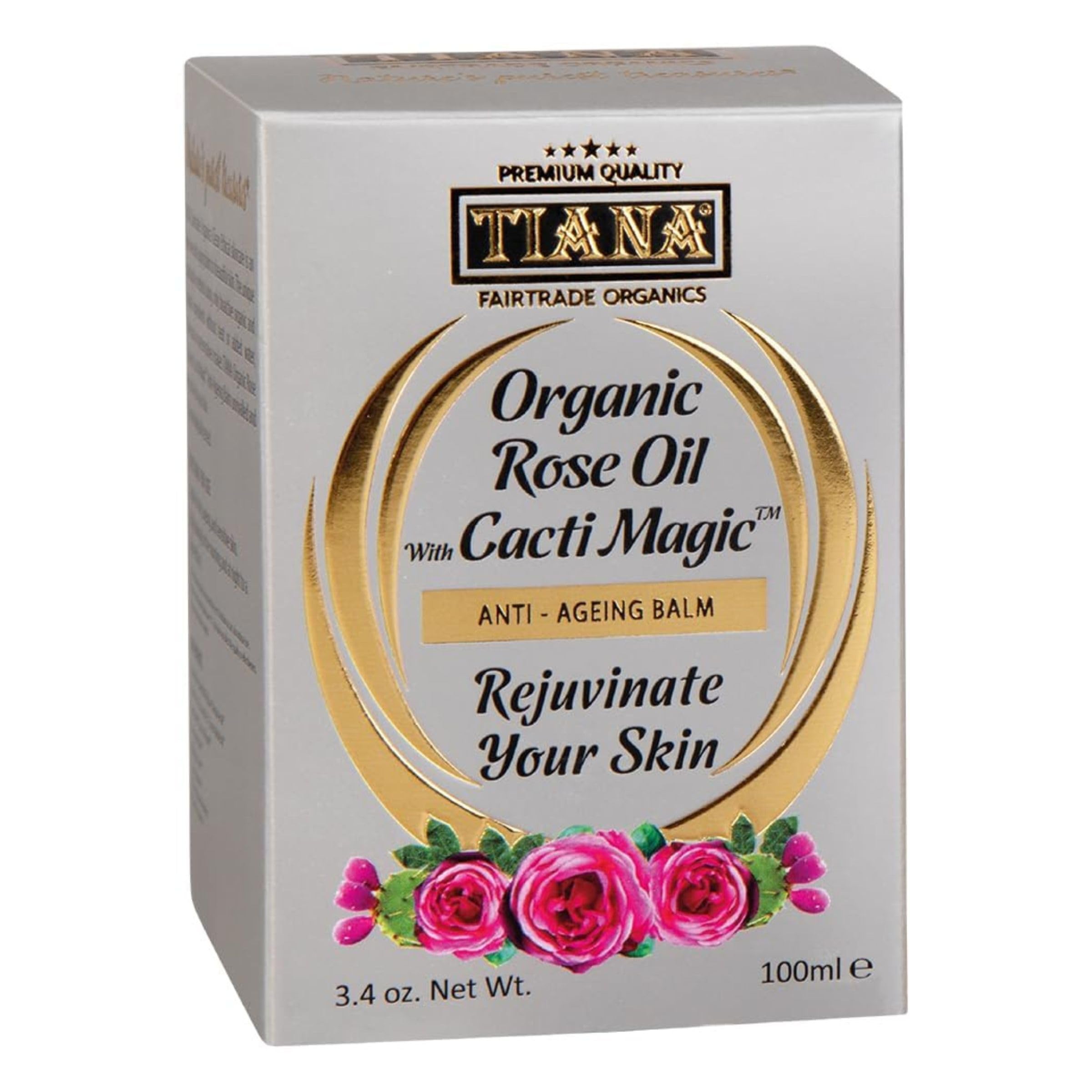 Rose Oil Anti-Ageing Balm 100g – Water-Free Natural Face Moisturiser with CoQ10 & Alpha Lipoic Acid – Organic, Vegan Anti-Wrinkle Cream for Dry, Mature & Sensitive Skin – TIANA