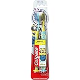Colgate Kids Toothbrush with Extra Soft Bristles, Cheek and Tongue Scraper, Minions Design, Suction Cup Base - Gentle for Chi