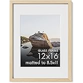 HAUS AND HUES 12x16 Picture Frame with Real Glass and Natural American Oak Matted to 8.5x11 - Oak 12x16 Frame Wood - Includes Vertical & Horizontal Hang - Ideal for Home, Office (12x16 in, Natural)