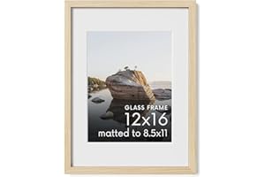 HAUS AND HUES 12x16 Picture Frame with Real Glass and Natural American Oak Matted to 8.5x11 - Oak 12x16 Frame Wood - Includes Vertical & Horizontal Hang - Ideal for Home, Office (12x16 in, Natural)