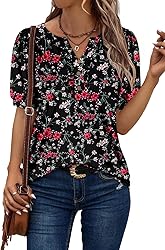 KISSMODA Women's Tunic Tops Casual V Neck Short