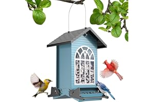 KOWOLL Squirrel-Proof Bird Feeder for Outdoor Hanging, Metal Bird Seed Feeder with Bilateral Weight-Activated Perches, 5LB Large Capacity, ldeal for Wild Birds Gift, Easy Refill & Clean, Blue