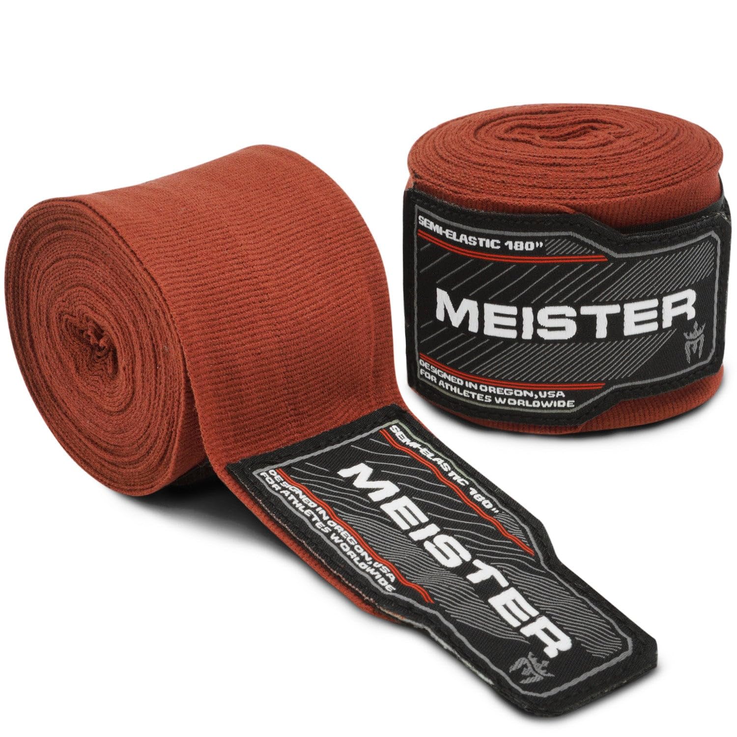 Meister 180 Inch (457 cm) Adult Semi-Elastic Bands for MMA & Boxing (Pair) - Brown