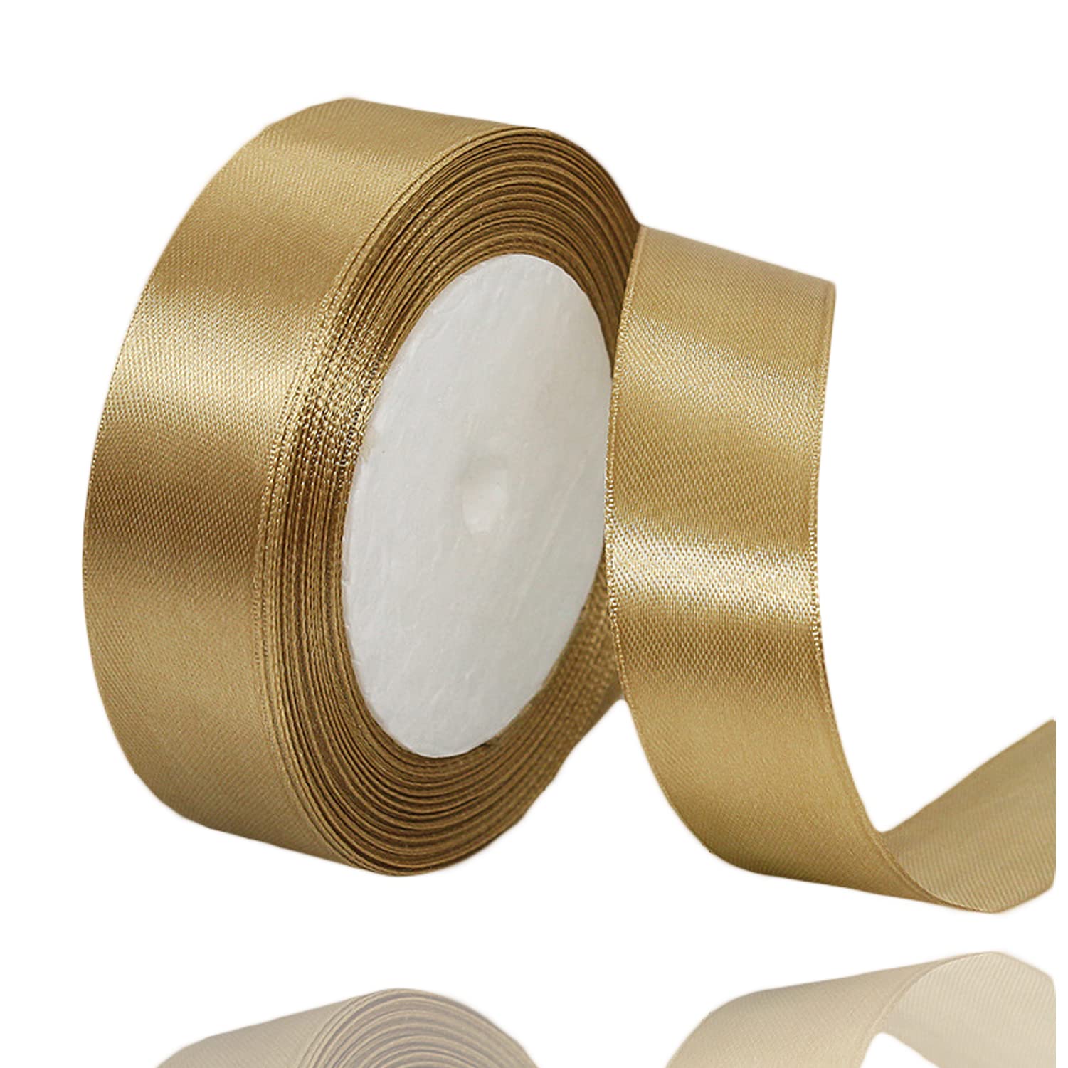 Champpagne Gold Satin Ribbon 25mm x 23 Metres, Solid Color Gift Ribbon for Crafting, Gift Wrapping, Wedding Bouquet, Flower Arrangement, Bows Making, Balloons, Cake Decoration and Baby Shower
