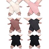 Fourluoo 6 Pairs Fingerless Warm Gloves with Thumb Hole Cozy Half Fingerless Driving Gloves Knit Mittens for Men, Women