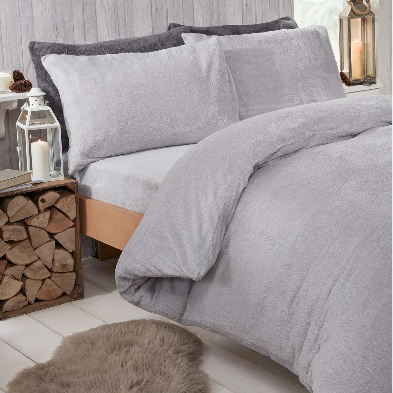 Brentfords Teddy Fleece Duvet Cover Grey Silver - Image 3