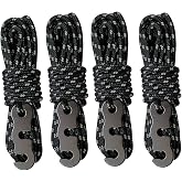 Flowden Tent Wind Ropes with Tensioners Cord Adjuster, 4pcs 13ft Reflective Rope for Camping, Hiking, Canopy Shelter, Outdoor Activity(Black)