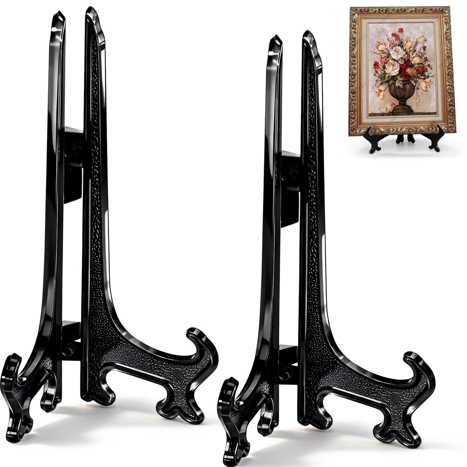 Funzhan 2pcs Black Plastic Acrylic Easels Fold Display Stand Plastic Picture Frame Plate Stands Holders Artwork Business Weddings - 10 Inch