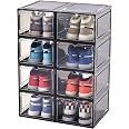 KEFA XXL Clear Magnetic Shoe Storage Boxes - 6 Pack Stackable Organizer For Sneakers Up To US Men's 15