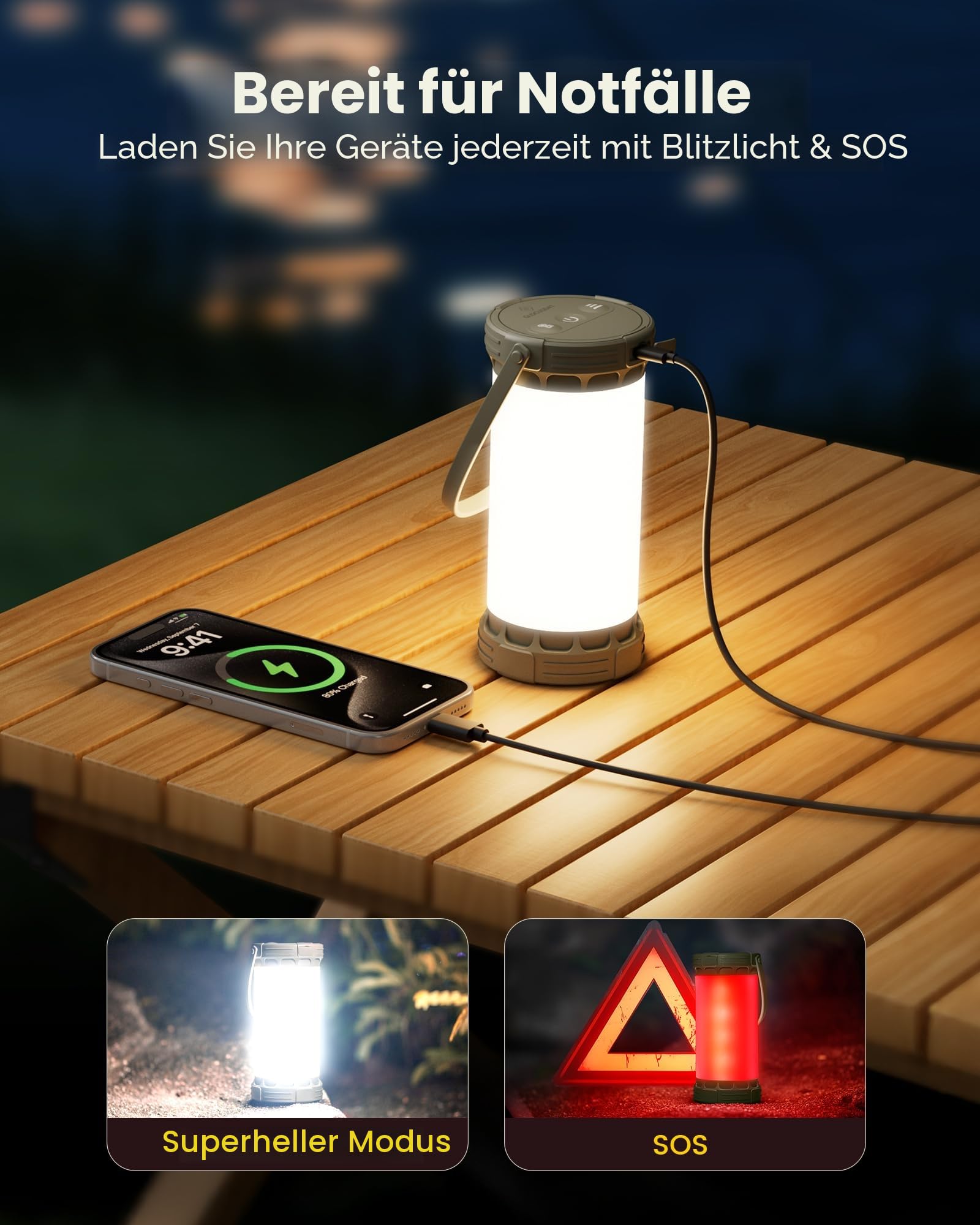 Glocusent Campinglampe & Zeltlampe:1500 lm Campinglicht 135 LED, 200 Stunden, 5000 mAh mit 3 Farben und 5 Helligkeitsstufen, SOS, wiederaufladbare Laterne für Stromausfälle, Camping, Wandern, Notfälle 5