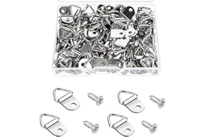 TENALLEYS 100 Pack Steel Picture Hangers with 100pcs 8mm Screws, Small Triangle Ring, Light Duty D Rings for Clock, Decoration, Mirror, Paintings, Artwork Picture Frame (Silver)