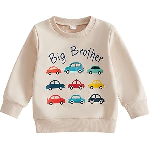 GOOCHEER Fall Winter Big Brother Sweatshirt Toddler Boy Pullover Tops | Crewneck, Letter/Car Printed, Big Bro Long Sleeve Shi