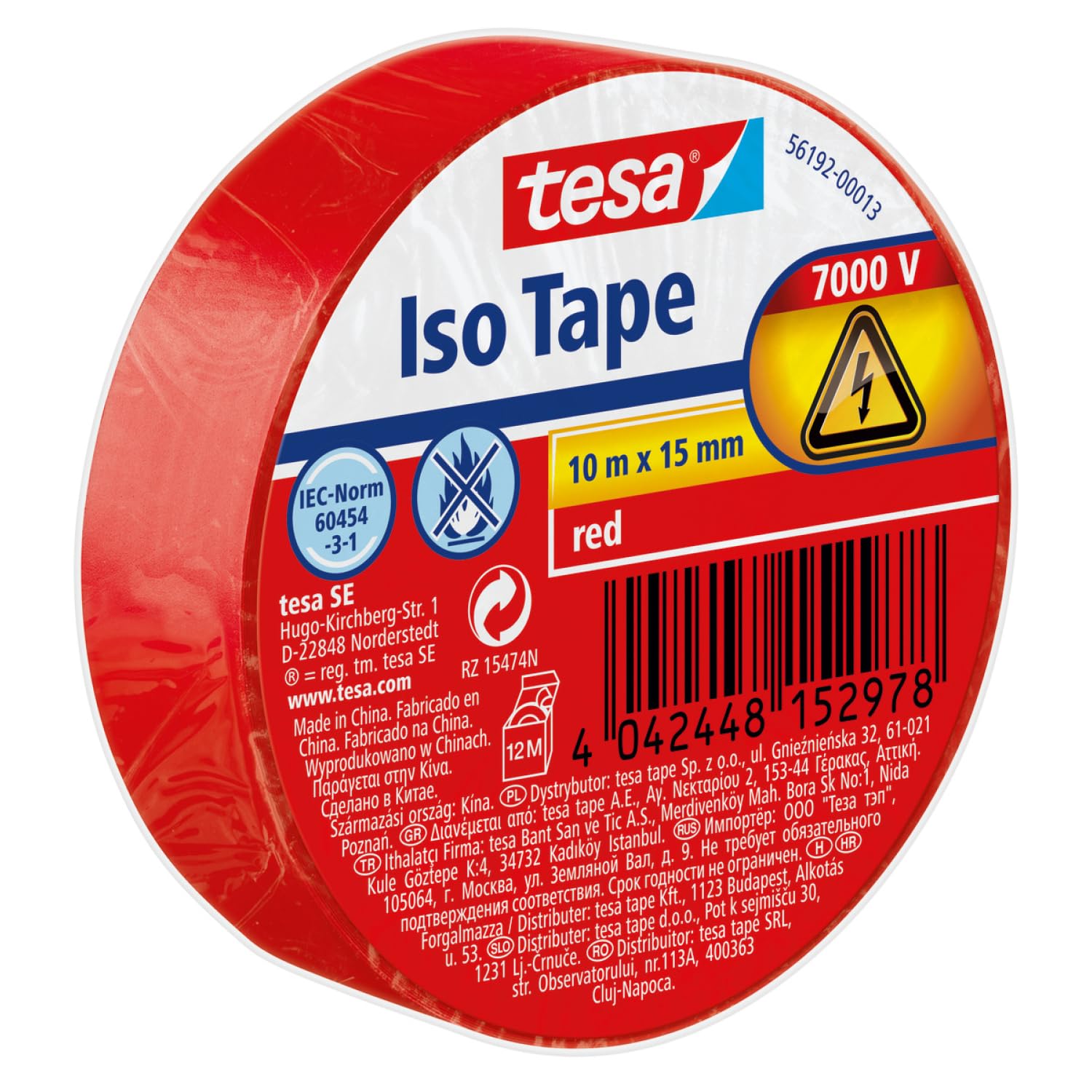 tesa Insulating Tape - Self-adhesive Insulating Tape, Heat-Resistant - for Insulating, Repairing and Bundling - 10 m - Red