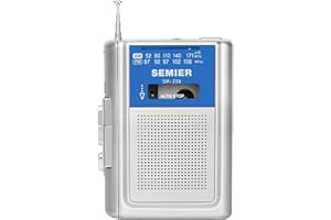 SEMIER Portable Vintage Walkman Cassette Recorder Player AM FM, Compact Retro Tape Player with Big Speaker, Earphone Jack, Removable Belt Clip, Powered by DC or AA Battery