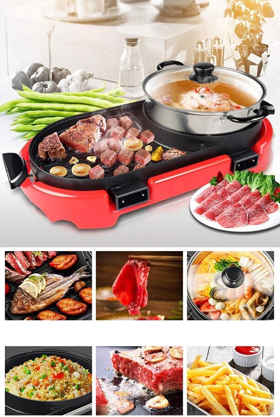 review HAMIMI Hot Pot Electric Cooker, 2850 Watts Detachable Control Greenhouse Inside - Outdoor Electric Grill, 5 Speed Adjustment Automatic Temperature Control Barbecue Pot (Color : Red)