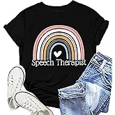 NEWKA Womens Speech Therapy Shirt Speech Therapist Rainbow T-Shirts Language Pathologist Tee Tops