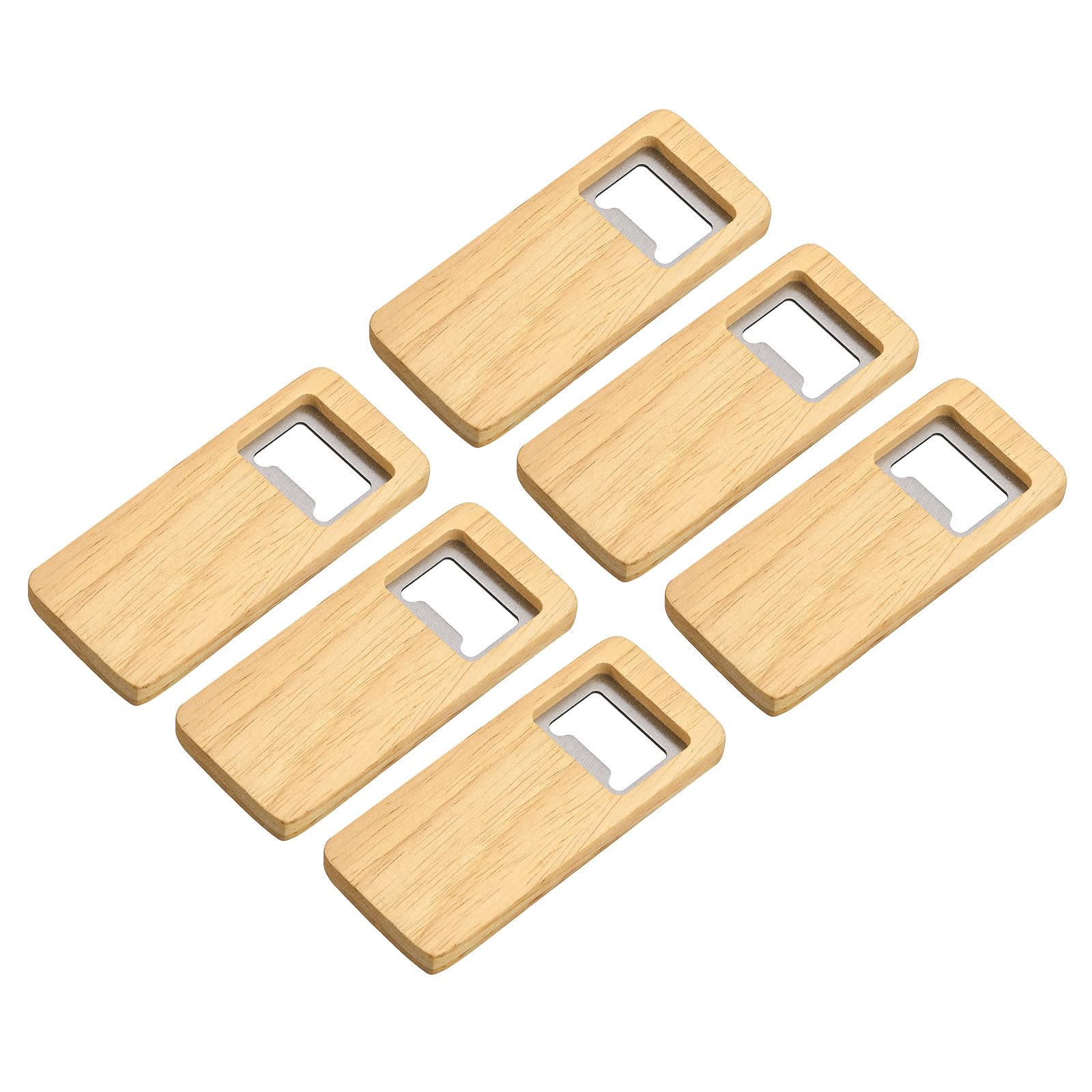 uxcell Bottle Opener, 6pcs - Stainless Steel Beer Bottle Opener with Wooden Handle, Bartender Square Beer Opener for Bar, Kitchen, Restaurant