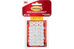 Command Decorating Clips, 40 Clips and 48 Command Strips, Damage-Free Hanging Light Clips with Adhesive Strips, No Tools Small Wall Clips for Hanging Lights and Cables
