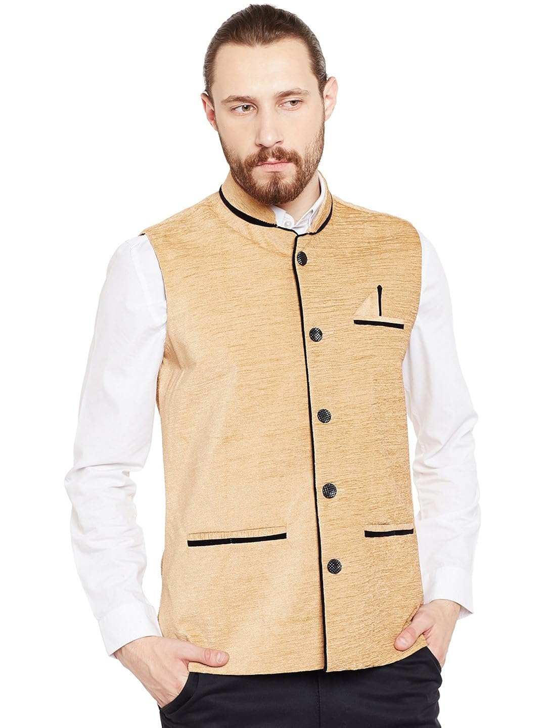 camey men's woven cotton blend nehru and modi jacket ethnic style for party wear and formal wear base coat -24 colors available (nehru_brown)
