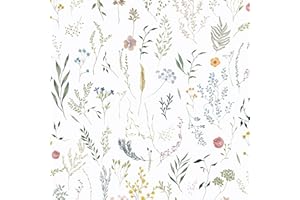 Dimoon 78.7"x16.1" Floral Peel and Stick Wallpaper White Contact Paper Thicken Wallpaper Delicate Flower Waterproof Green Leaf White Self Adhesive Removable Wall Paper Shelf Liner Decal Vinyl Roll