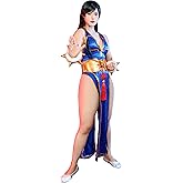 Micotaku Street Fighter Officially Licensed Women's Classic Chun-Li Cosplay Costume Golden Embroidery Side-slit Cheongsam