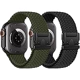 Braided Stretchy Solo Loop Compatible for Apple Watch Ultra 2 Band 49mm 46mm 45mm 44mm 42mm 41mm 40mm 38mm Men Women, Nylon Sport Bands with Parachute Buckle for iWatch Series 11 10 9 8 7 6 SE 5 4 3