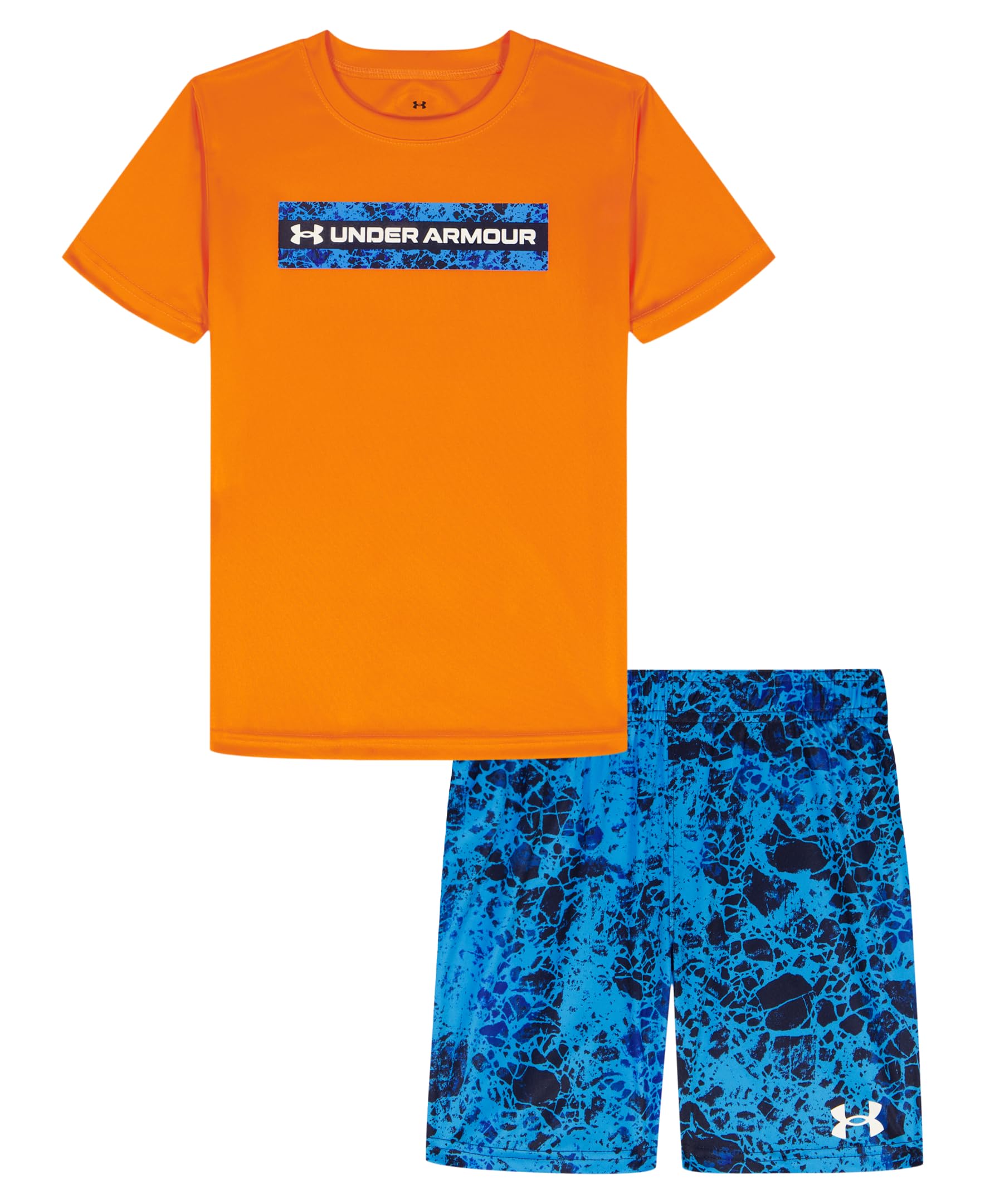 Under Armour Boys' 2-piece Short Sleeve Graphic T-Shirt and Shorts Set, Lightweight & Breathable, Apollo Orange, 3T Image