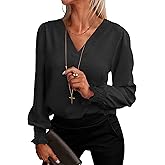 ANRABESS Women's Business Casual Tops V Neck Puff Long Sleeve Shirts Dressy Office Work Blouse 2026 Fall Outfits Clothes