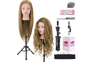 NEVERLAND BEAUTY & HEALTH 28 Inch Mannequin Head 80% Human Hair with Tripod Stand,Mannequin Cosmetology Manikin Practice Doll Head with stand,Braiding Hairdressing Head for Hair Styling with Table Clamp + DIY Hair Styling Set