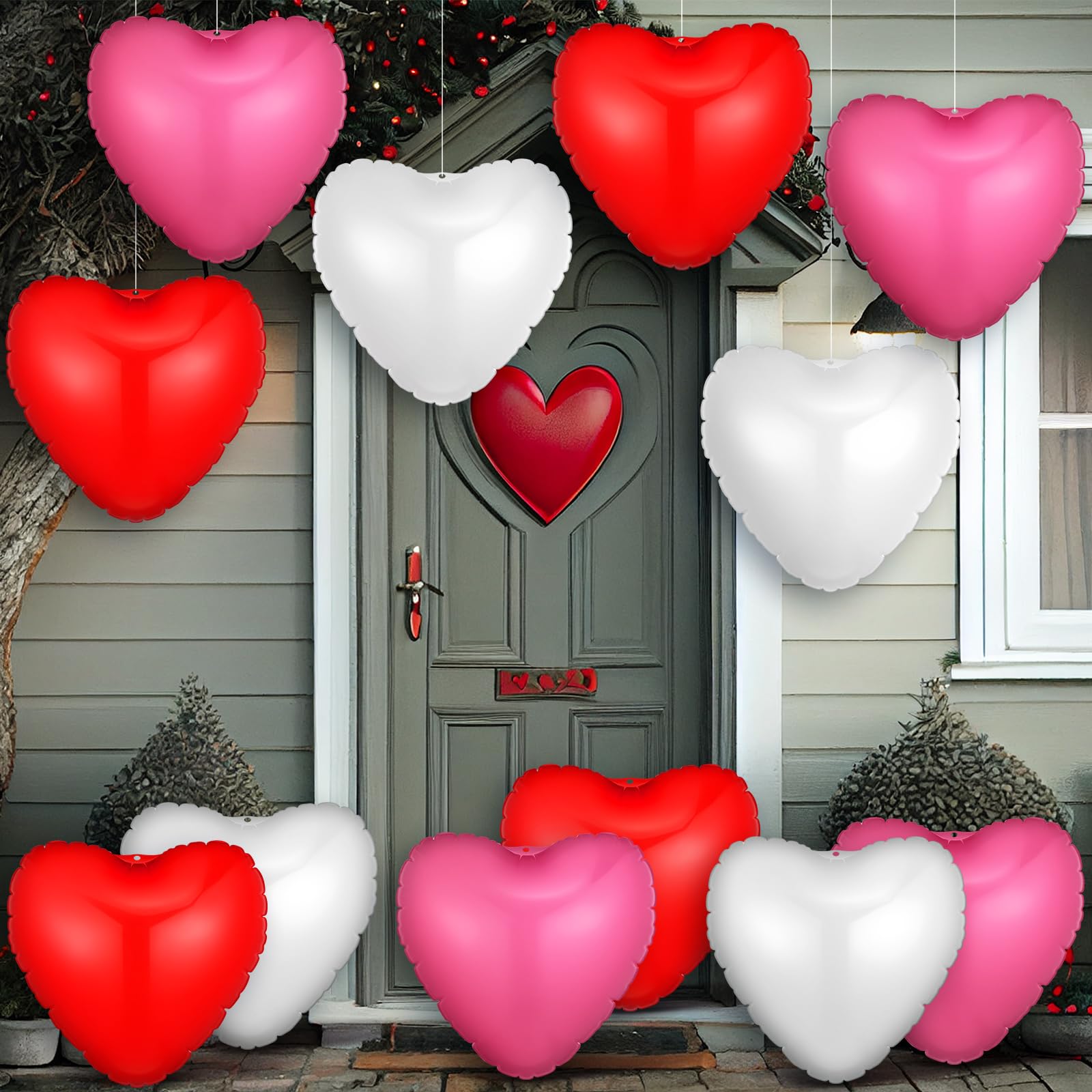 Photo 1 of ***Missing Parts, See Notes**** Jetec 12 Pcs 12'' Valentine's Day Inflatable Hearts Outdoor Decorations, Large Inflatable Heart Valentines Hanging Ornaments for Wedding Anniversary Holiday Party Yard Decor(Mixed Color,Delicate)