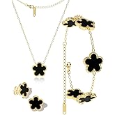 AICase Clover Jewelry Set,18K Gold Plated Lucky Clover Bracelet,Four Leaf Clover Necklace and Clover Earrings Fashion Jewelry Sets Gifts for Women/Mon