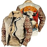 domirica Cowboy Western Jackets for Men Long Sleeve Aztec Sherpa Fleece Lined Zip Up Ethnic Fashion Big And Tall Warm Coat