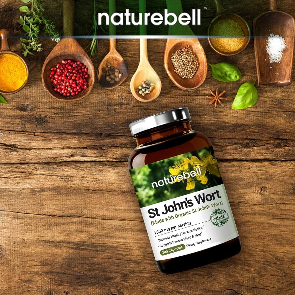 St John's Wort Supplement, Made with Organic St John's Wort Complex, 1500 mg Per Serving, 200 Capsules, Strongly Supports Positive Mood, Mind and Nervous System, No GMOs: Health & Personal Care