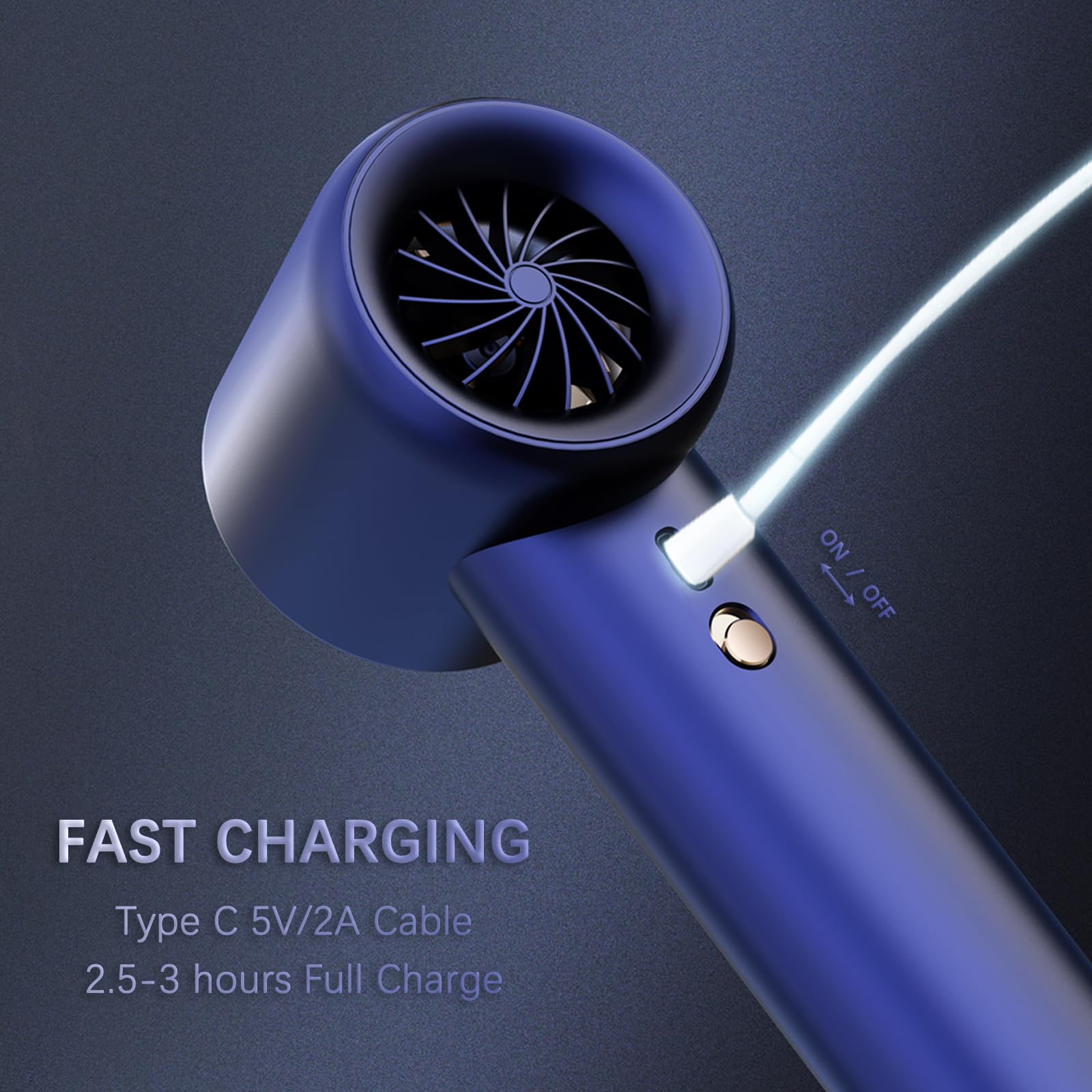 Handheld Fan, 1-100 High Speed Adjustable Turbo Mini, 5000mAh Rechargeable With Digital Display for Travel/Camping/Outdoor/Home/Office (Blue)