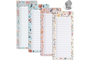 4 Pack Grocery List Notepad with Pen Holder, Magnetic Notepad for Fridge, Fun Floral Grocery List Notepad Magnetic, Shopping 