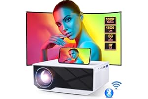 WIELIO Projector with Wifi and Bluetooth, Native 1080P 18000 Lumens Mini Projector, Portable Projector Video Projector Compatible with iOS/Android/TV Stick/PS4/HDMI/PPT/USB（White)