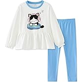 UMELOK Girls Clothing Set 2 Pcs Long Sleeve Ruffle Print Top and Leggings Fall Outfit Size 4-7 Years
