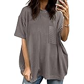 Tankaneo Womens Oversized Short Sleeve Tops Summer Textured Crew Neck T Shirt Ribbed Casual Basic Tees