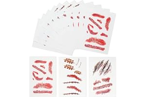 ROMROC 110PCS Fake Scars Halloween Temporary Tattoos 3D Temporary Makeup Kit Horror Zombie Wound Bloody Tattoos Fake Stitches Tattoos for Women Men Kids Halloween Party Pranks 15 Sheets (5A Size)