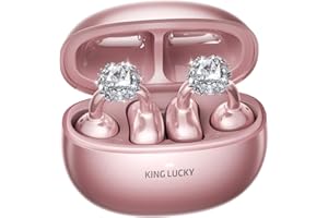 Kinglucky Jewelry-Inspired Clip-On Earbuds with Diamond Earrings, Comfortable Fit & 40H Playtime Open Ear Bluetooth 5.4 Wireless Headphones for Women, Small Ears, Sports & Workouts (Rose Gold)