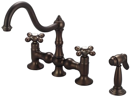 Water Creation Bridge Style Kitchen Faucet with Solid Brass Side Spray To Match